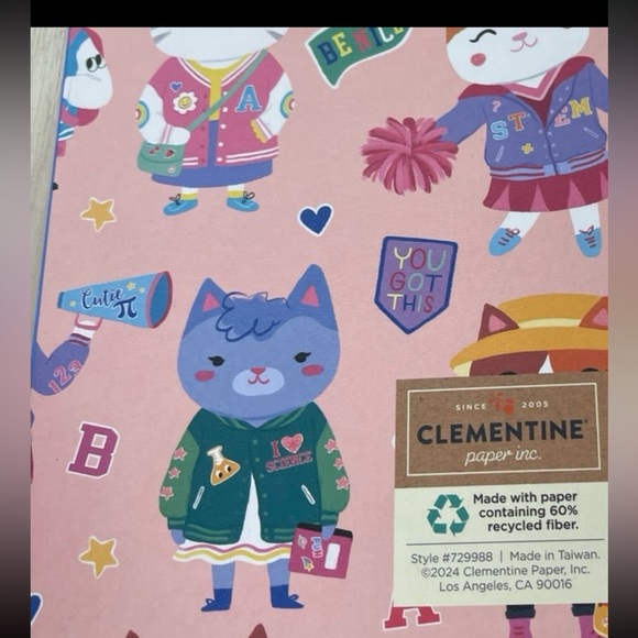 Clementine Cats in School Patterned Pink Hard Cover Spiral Notebook NEW - Picture 6 of 6